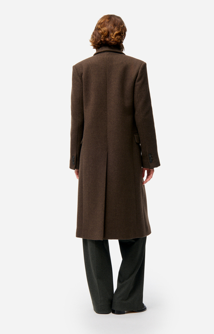Manteau Vanessa Bruno Athe – Taille 38 FR – Laine Et Cuir D’agneau – Gris Chiné – Occasion Très Bon état